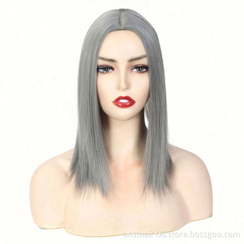 16inch Straight Topper Hair Synthetic Blonde Hair with Bangs for Women Clip-in One-piece Hair Extension High Temperature Fiber